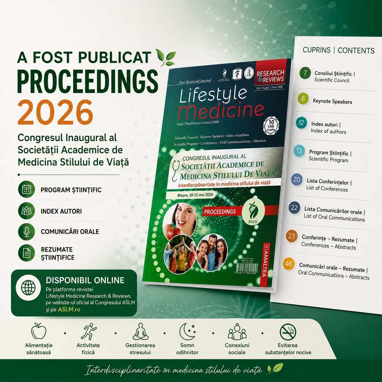 Coperta Proceedings 2026 al Congresului Inaugural al Societății Academice de Medicina Stilului de Viață